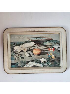 Vintage EXPO 67 Trinket Tray Metal Canada Pavilion Large Size Tray